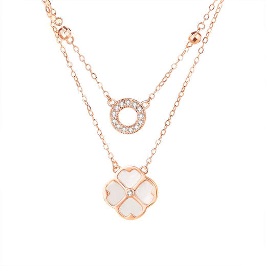 【双倍幸运】纯银双层四叶草几何白贝母项链【JHY-N000853B】 商品图4