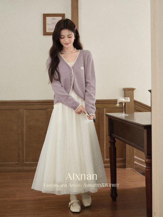 鹿向南「童话镇」温柔米白色网纱A字半身裙女秋季高级感气质裙子 商品图3