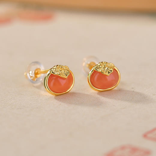 【柿柿如意】S925纯银天然南红水红柿子耳钉【CW-ED03973】 商品图2