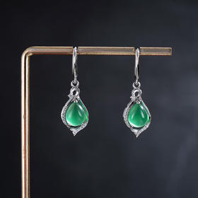 子佩集S925银【清风献瑞】耳环【ES011838】纯银绿玉髓水滴2507