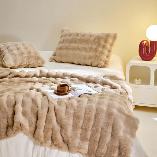 LOVO乐蜗XS VQ0868 轻奢防静电双层仿兔毛毯 85×140cm 咖色 商品图1
