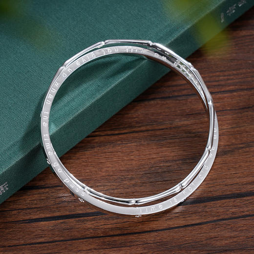 子佩集S999银【时光不老】手镯【TC0242336】纯银手镯双环两个圈竹节英文2507 商品图5