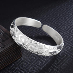 【鱼莲相戏】子佩集S999手工银手镯原创设计【55091149】2506