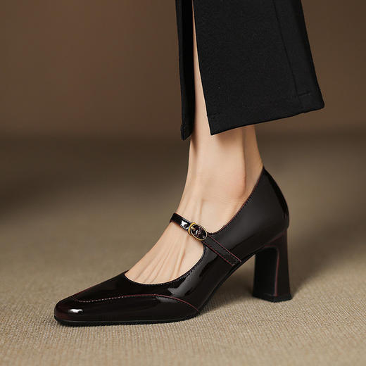 【预售5天】新款复古渐变羊漆皮浅口高跟玛丽珍鞋一字带圆头粗跟时装鞋QQJFG&JZ-1919F 商品图1