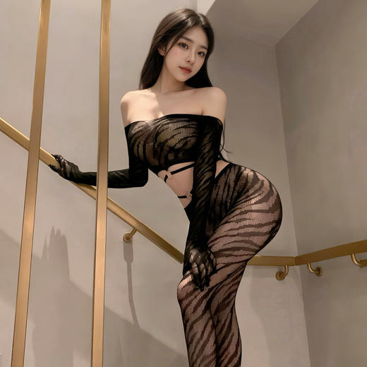 霏慕 性感虎纹分体式网袜套装7531 情趣内衣 网衣免脱开档连体衣黑丝连身袜连裤袜透视装睡衣 夫妻刺激房事变态成人情趣用品 商品图3