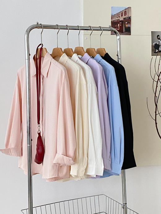 【初秋多巴胺穿搭｜把彩虹穿在身上！】纯色衬衫气质POLO领，亲肤的面料手感柔软，立体剪裁干净减龄 商品图4