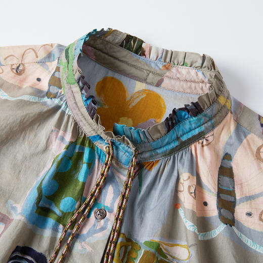 谜底衬衣长袖女2025秋新品复古原创印花立领灯笼袖衬衫253MC1058 商品图3