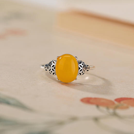 【财生】蜜蜡S925纯银蛋面椭圆钱币复古戒指【CW-JZ07114】 商品图2