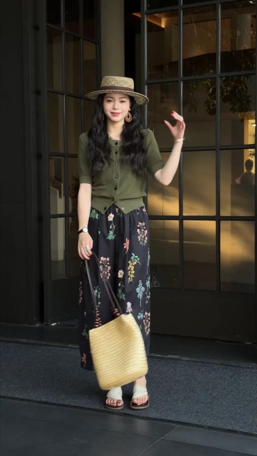 中古风天丝莱赛尔针织短袖新款圆领开衫通勤休闲上衣 商品图3