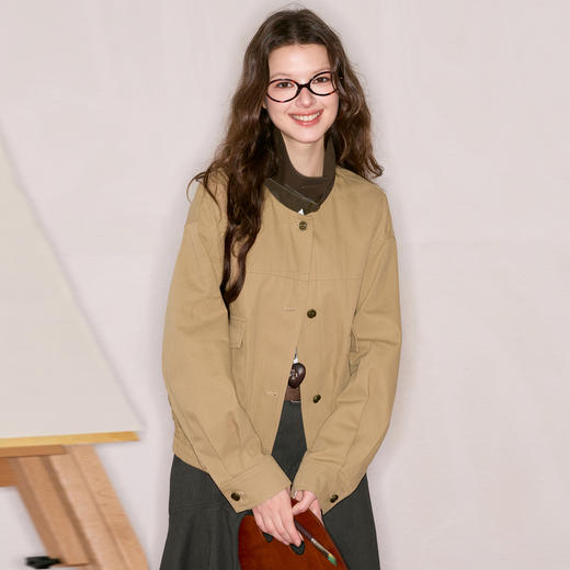 【100棉】三彩独醒2025秋季新款复古工装风廓形外套宽松开衫F 商品图2