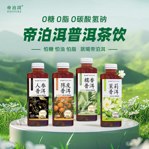帝泊洱普洱茶饮（人参、茉莉、糯香、陈皮）500ML四口味自选0糖茶饮 商品图0