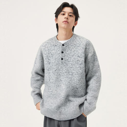 gxg.jeans男装 灰色花纱设计潮流时尚圆领毛衣线衫男士25年冬新品 商品图2