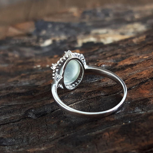 【天然正品】A货翡翠AU750白金镶钻镶天然细腻白色冰种蛋面翡翠戒指9.4*7.7MM（皆取最大值）戒圈：10号（戒圈可改）女士现售价：2680！310325AH49 商品图3