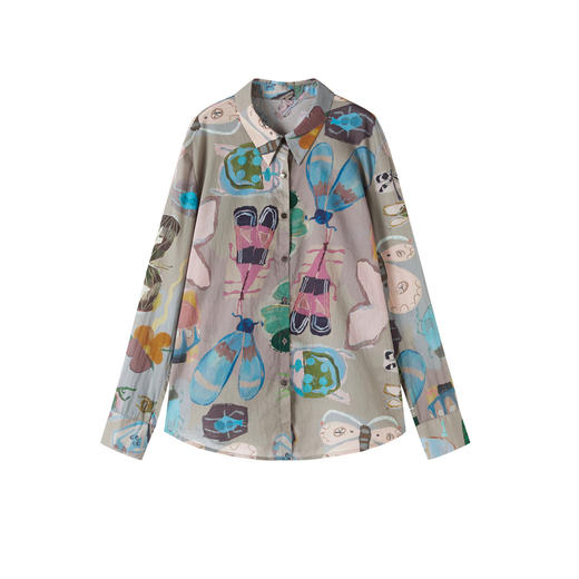 谜底衬衣长袖女2025秋新品复古通勤油画感原创印花衬衫253MC1252 商品图4