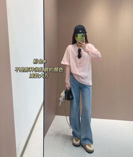 新款地素原版长袖T恤假两件网纱拼接花朵印花可露丽上衣 商品图2