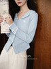 【6折秒杀】鹿向南「秋日蓝调」蓝色娃娃领长袖T恤女秋季显瘦针织衫开衫上衣L56993 商品缩略图3