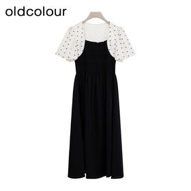 oldcolour商场同款夏款黑白撞色时尚优雅短袖连衣裙女GP21101740