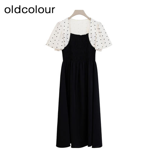 oldcolour商场同款夏款黑白撞色时尚优雅短袖连衣裙女GP21101740 商品图0