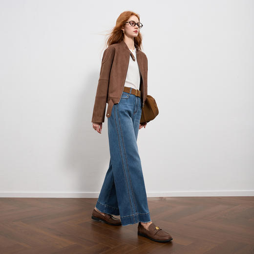 三彩2025秋季新款牛仔裤收腰休闲裤直筒裤九分裤复古水洗M 商品图1