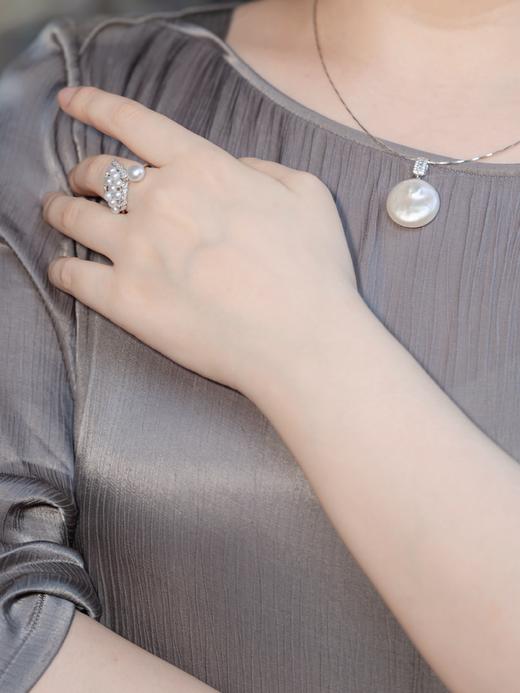 一周发货💖【淡水珍珠  开口戒指&吊坠项链】独一无二的纽扣状巴洛克吊坠，吊坠非正圆，每一颗都唯一~4-7MM 7A级别高亮泽扁圆戒指天鹅设计感造型珍珠戒指，开口设计，指围大可调节 商品图8