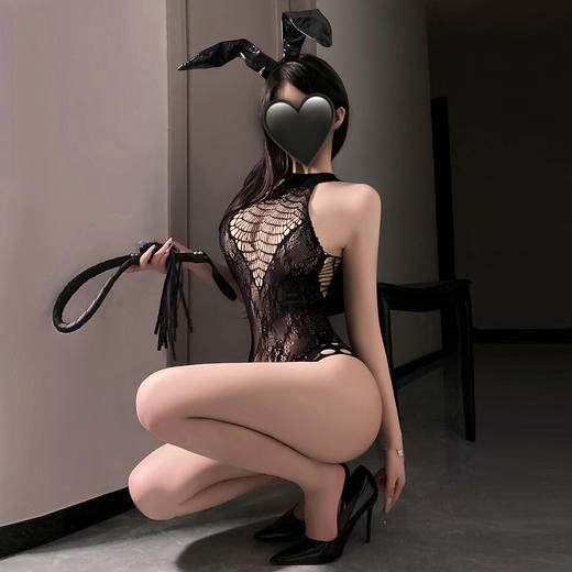 霏慕 蛛网勾心镂空提花连体网衣7541 可撕连体衣挂脖透视网衣诱惑情趣内衣 商品图3