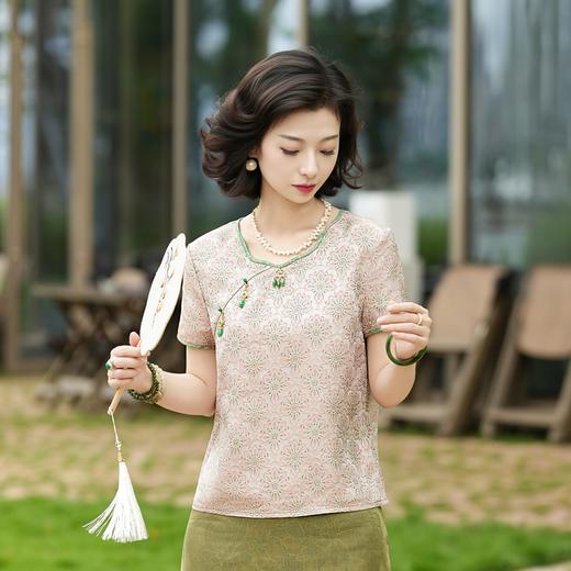 西子/非遗宋锦桑蚕丝宝相花新中式压襟短袖小上衣/SYBH1789 商品图9