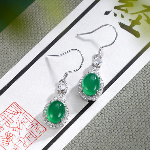 子佩集S925银【翠影摇春】耳环【ES011311】纯银绿玉髓椭圆2507 商品图2