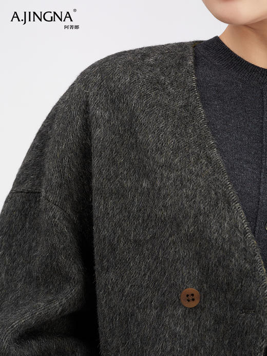 【商城同款】阿菁娜别具一格可拆卸围巾桑蚕丝羊毛大衣F30D211096 商品图3