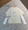 新款地素原版长袖T恤假两件网纱拼接花朵印花可露丽上衣 商品缩略图7