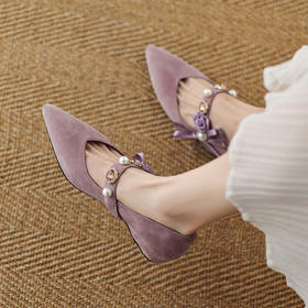 【预售5天】尖头浅口一字带磨砂皮内增高玛丽珍鞋，温柔气质粗跟时尚单鞋JLY&1966