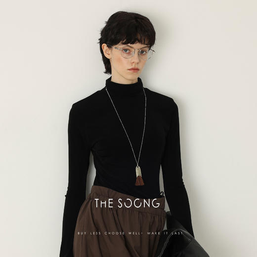 THESOONG|"经典时髦精"醋酸柔感黑色螺纹高领修身打底上衣HWTX7341 商品图0