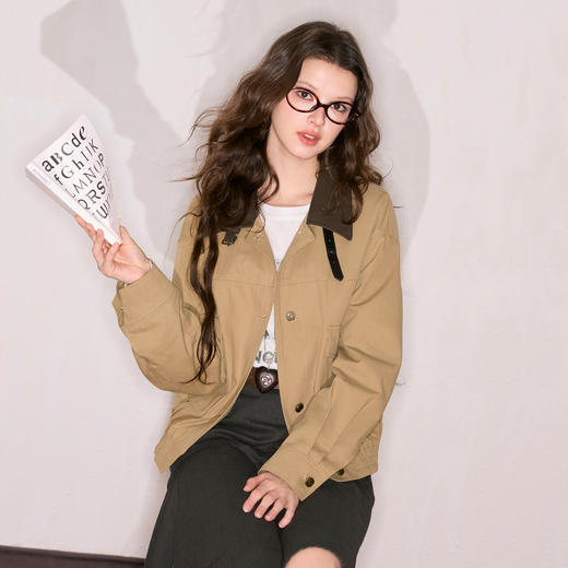 【100棉】三彩独醒2025秋季新款复古工装风廓形外套宽松开衫F 商品图3