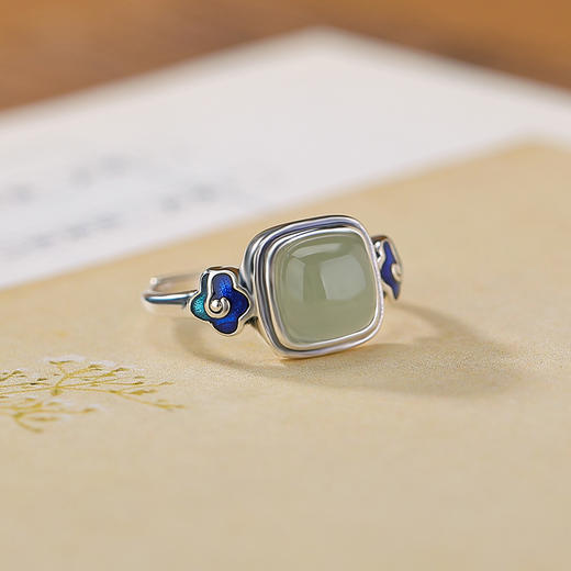 【祥云骤起】S925纯银珐琅祥云方形和田玉晴水玉戒指【CW-JZ07121】 商品图1