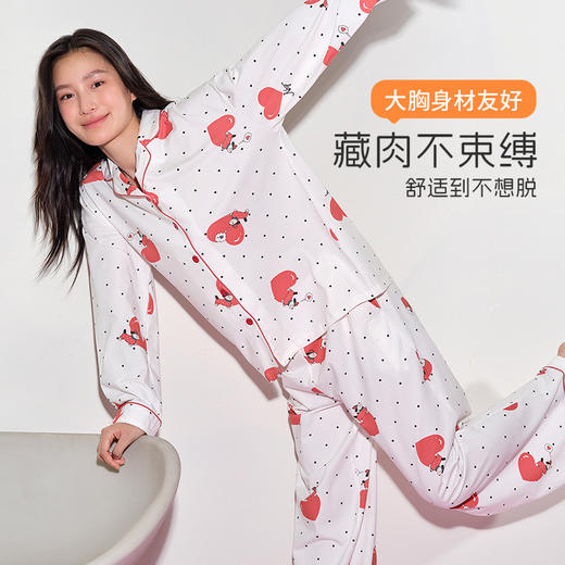 奶糖派心选汪睡衣女波点开襟款休闲舒适家居服套装可外穿 商品图4