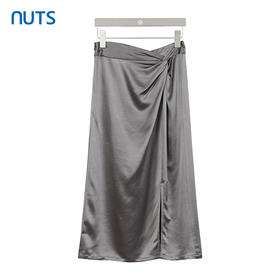 NUTS商场同款夏季气质高级设计感褶皱缎面半身长裙女423061088