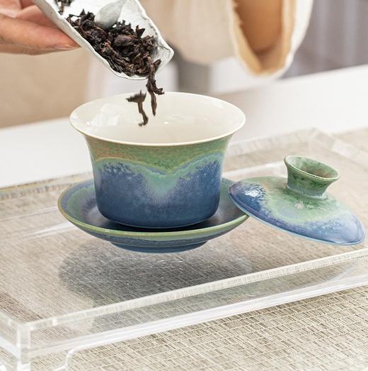 【青绿山水·可悬停窑变盖碗茶杯】敦煌青绿山水窑变盖碗可悬停 中式陶瓷家用功夫泡茶碗 创意使用个人礼品 商品图2