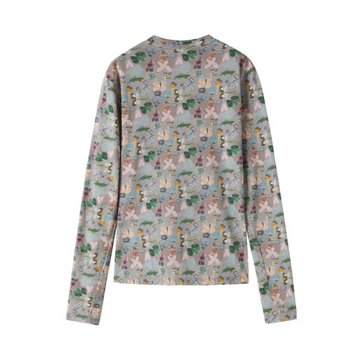 谜底T恤长袖女2025秋季新品复古风柔软舒适涂鸦印花上衣253MT1091 商品图2