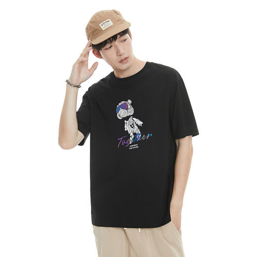 GXG男装夏季纯棉宽松短袖潮流滑雪小熊印花百搭T恤男K&C 商品图3