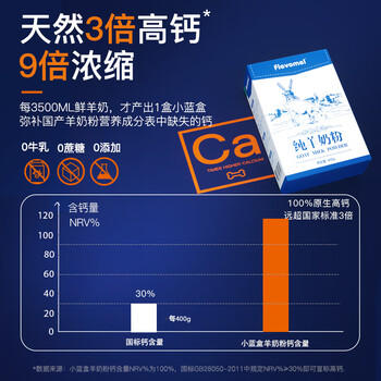 风车牧场小蓝盒纯羊奶粉400g中老年女士全脂高钙纯羊奶粉成人学生早餐奶粉 /水饮冲调 /成人奶粉 /羊奶粉 商品图1