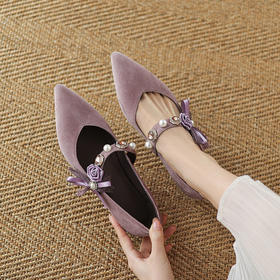 【预售5天】尖头浅口一字带磨砂皮内增高玛丽珍鞋女春秋款温柔气质粗跟时尚单鞋JLY&1966