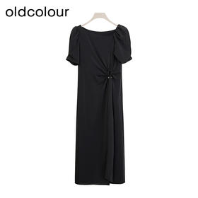 oldcolour商场同款夏季黑色设计感气质短袖连衣裙女P27101028