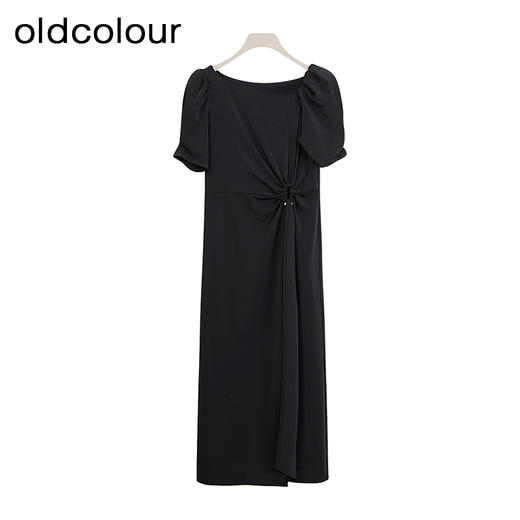 oldcolour商场同款夏季黑色设计感气质短袖连衣裙女P27101028 商品图0