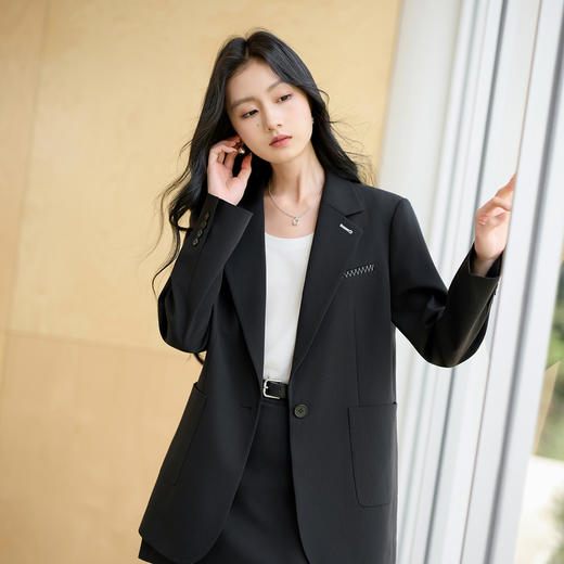 【羊毛+莱赛尔】三彩2025秋季新款休闲西装外套宽松中长款西服垫肩气质通勤S 商品图2