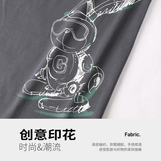 GXG男装【滑板兔子】25夏季时尚手绘宽松圆领男式重磅纯棉短袖t恤K&C 商品图8