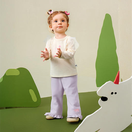 迷你巴拉女童裤子蝴蝶结直筒长裤荷叶边儿童长裤2025秋新品 商品图2