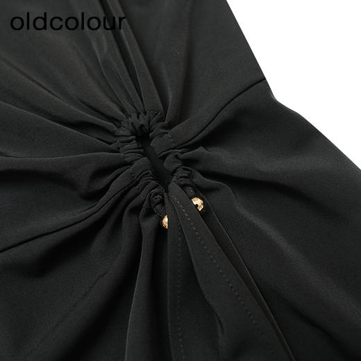 oldcolour商场同款夏季黑色设计感气质短袖连衣裙女P27101028 商品图3