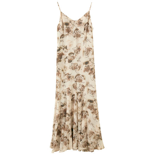 三彩2025秋季新款无袖印花雪纺裙吊带连衣裙A字荷叶边长裙M 商品图4