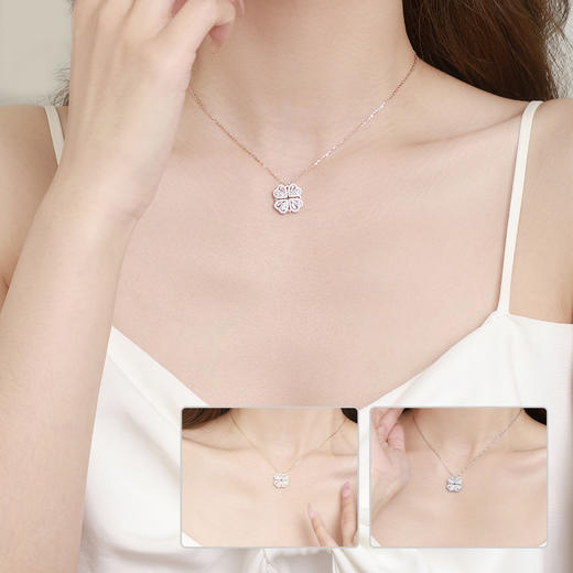 周大生四叶草纯银项链女高级感轻奢小众爱心锁骨链七夕礼物送女友 商品图1