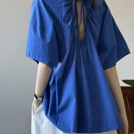 A5989韩系纯棉系带露背镂空娃娃衫女 夏季设计感圆领短袖衬衫 商品图2