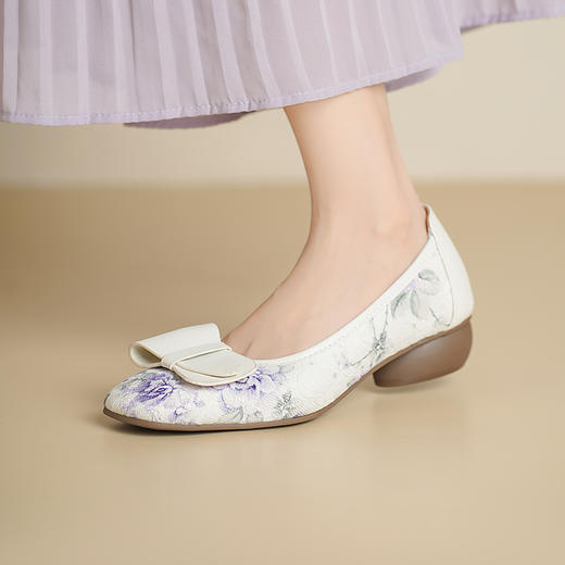 【预售5天】气质圆头低粗跟蝴蝶结浅口一脚蹬单鞋女新款秋季蓝色紫色ALS&2583 商品图4